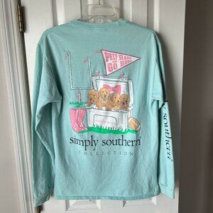 Simply Southern "Prep Hard or Go Home" PUPPIES T-Shirt Blue Pink Womens Medium M